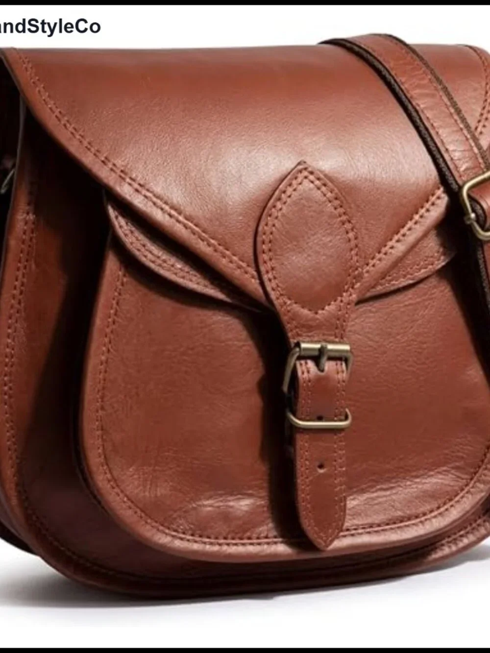 Vintage Full-Grain Goat Leather Crossbody Bag with Adjustable Strap